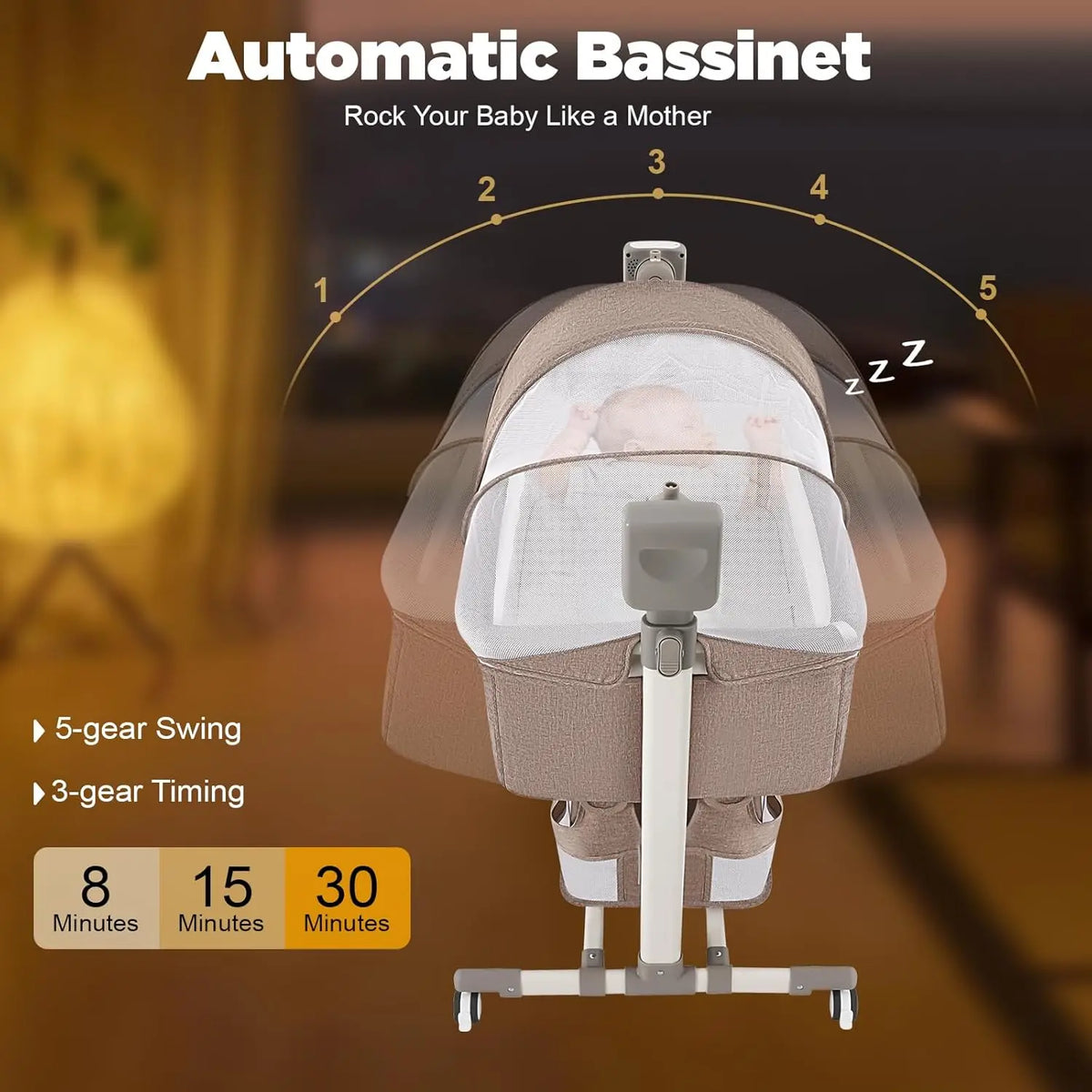 Smart Electric Baby Bassinet With Automatic Rocking and Music Play
