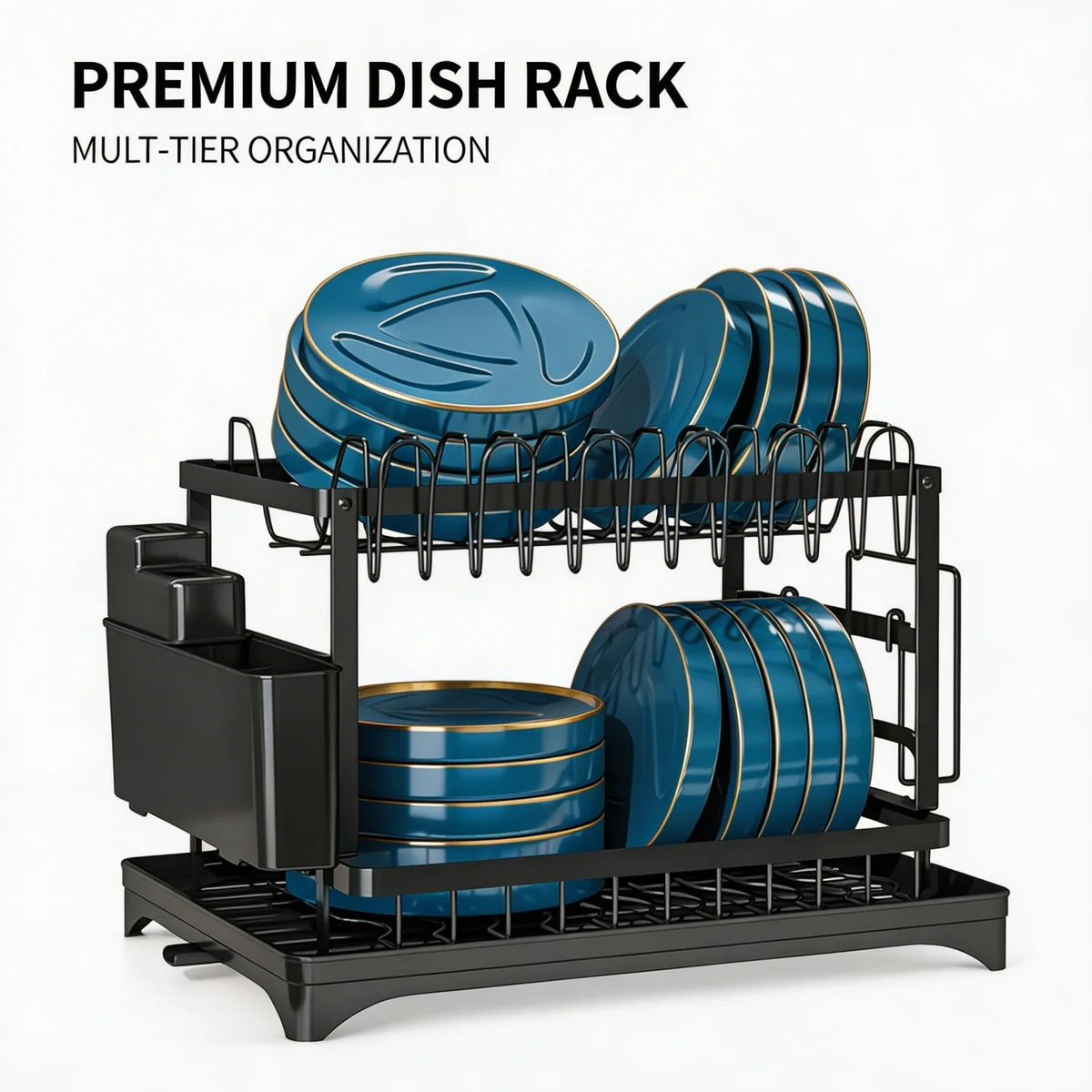 HiMISS Two Tier Dish Drying Rack With Drainage Tray