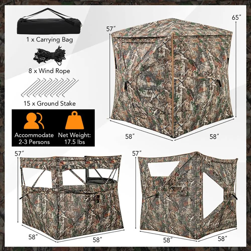 Detachable 5-in-1 Hunting Blind With Skylight And See-Through View