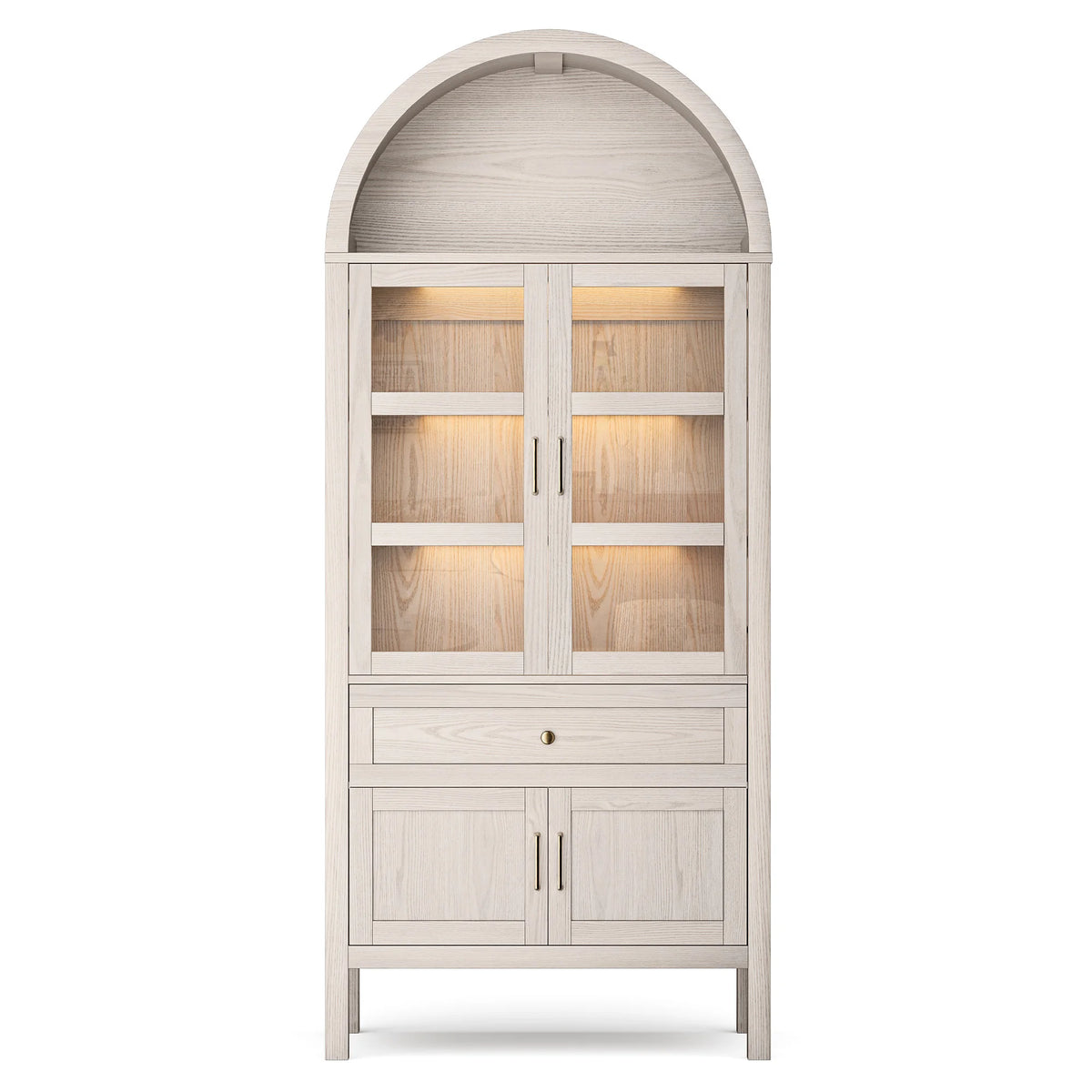 Cottinch Arched Wood Storage Cabinet Adjustable Shelves LED Lighting