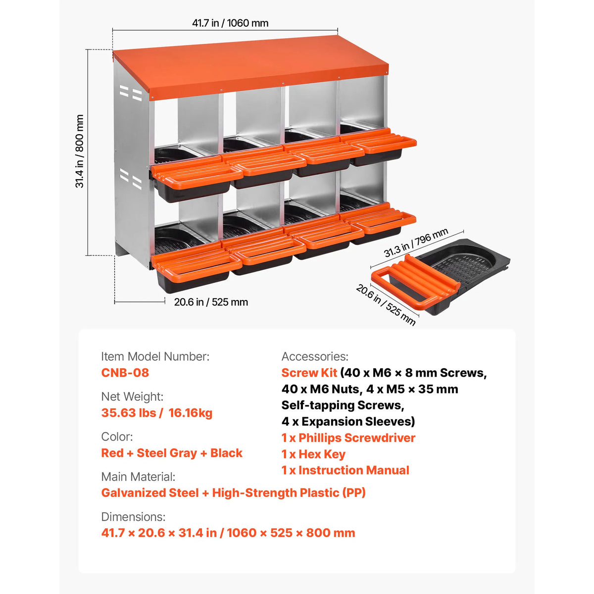SucceBuy Metal Chicken Nesting Boxes With Roll Out Egg Collection Lids