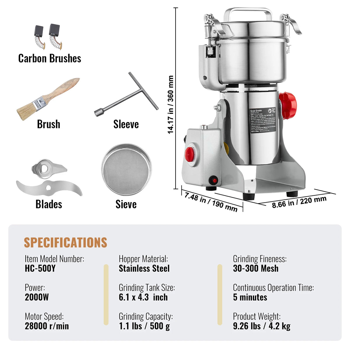 SucceBuy Commercial Electric Grain Mill Grinder For Herbs And Grains