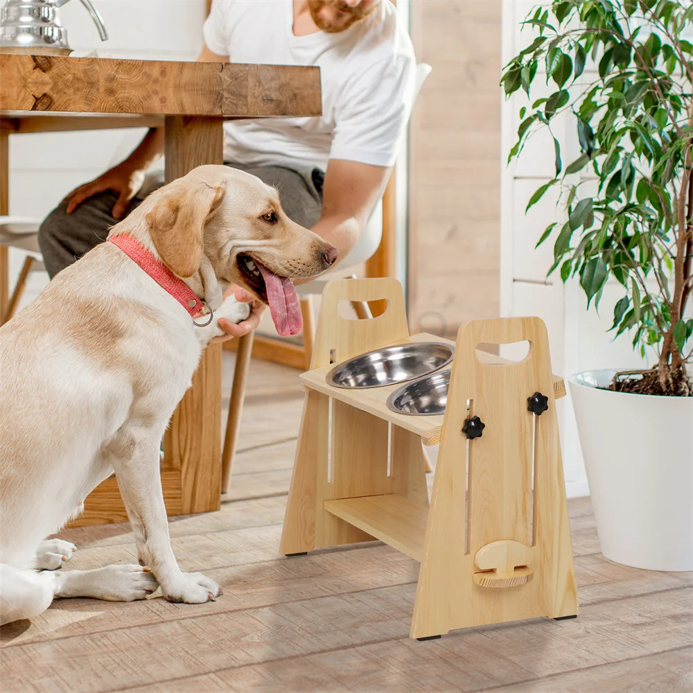 Adjustable Elevated Dog Food And Water Bowl Feeder Station