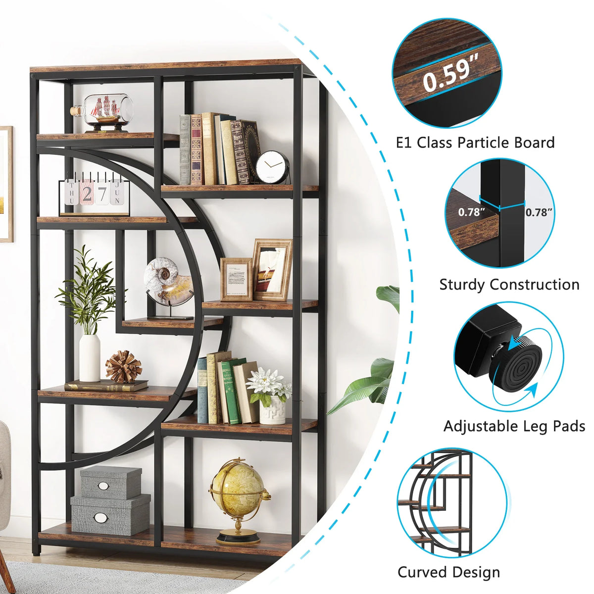 Tribesigns Industrial Etagere Bookshelf Five Tier Display Storage Organizer