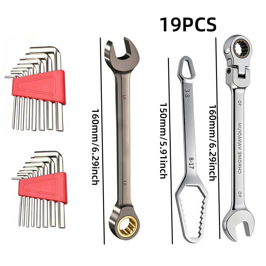 Chrome Vanadium Ratchet Spanner Set for Auto and Home Repairs