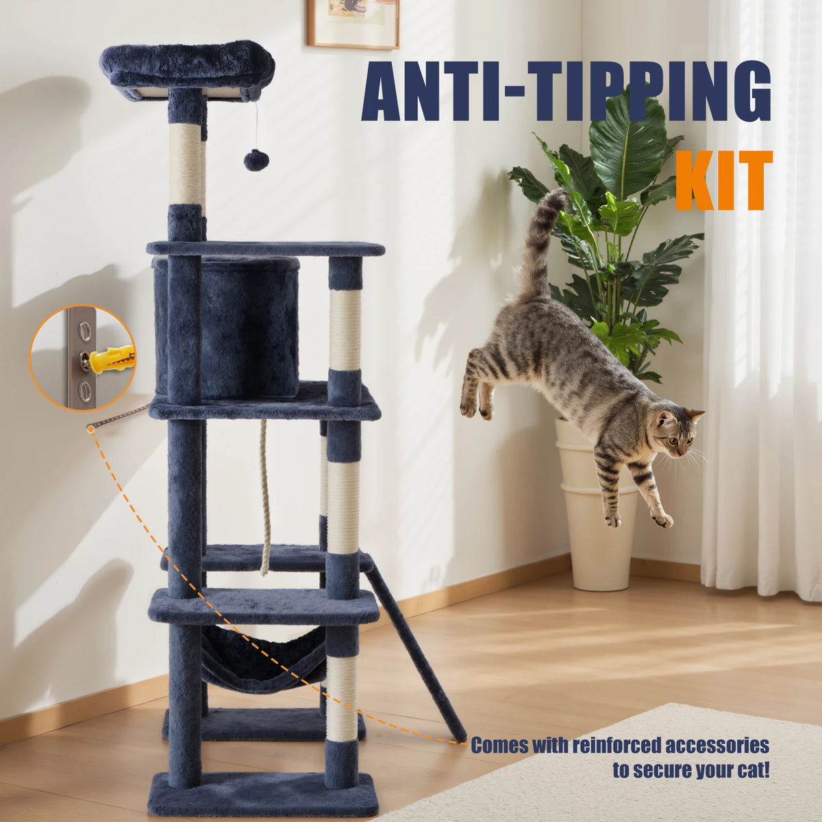 MCQ Sturdy Cat Tree Tower Featuring Sisal Posts And Condo