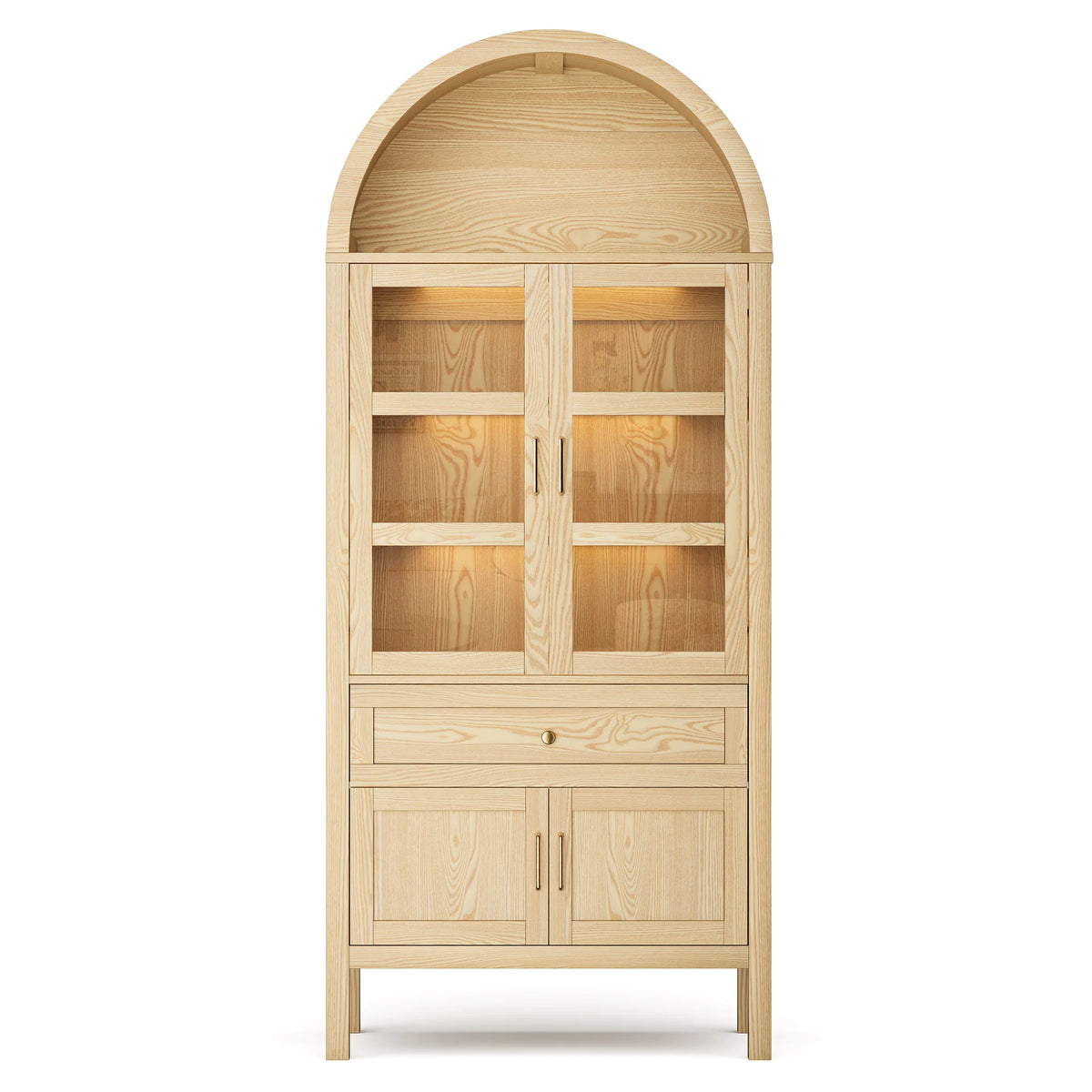 Cottinch Arched Wood Storage Cabinet Adjustable Shelves LED Lighting