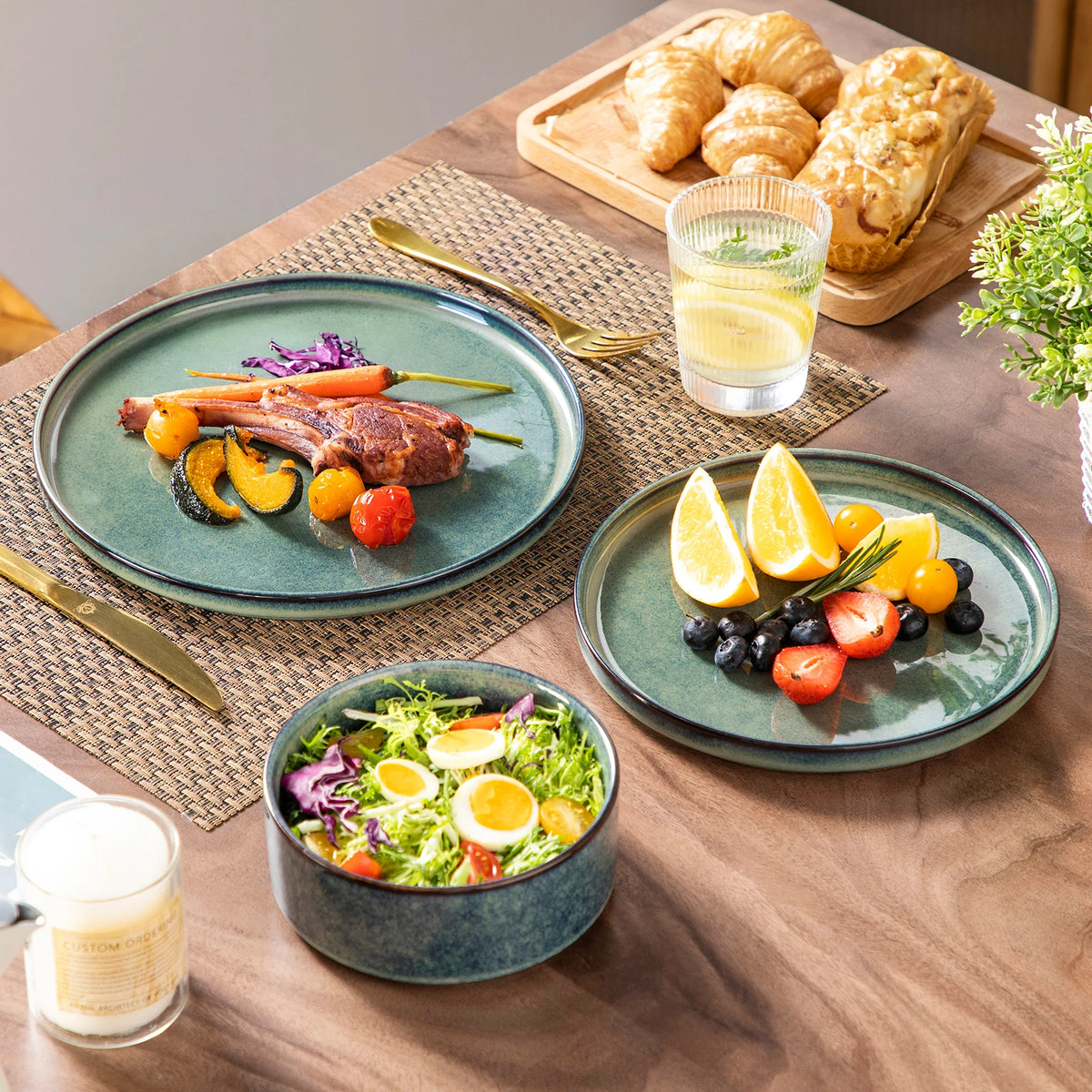 Malacasa Ceramic Reactive Glaze Dinnerware Set With Plates And Bowls