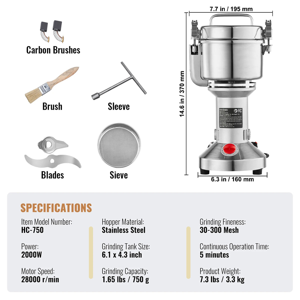 SucceBuy Commercial Electric Grain Mill Grinder For Herbs And Grains
