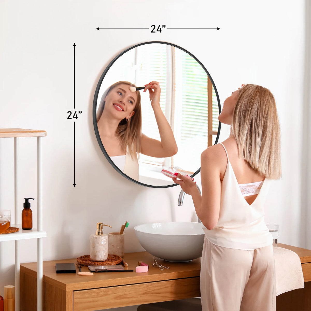 JHK Modern Round Framed Vanity Mirror for Home Decor