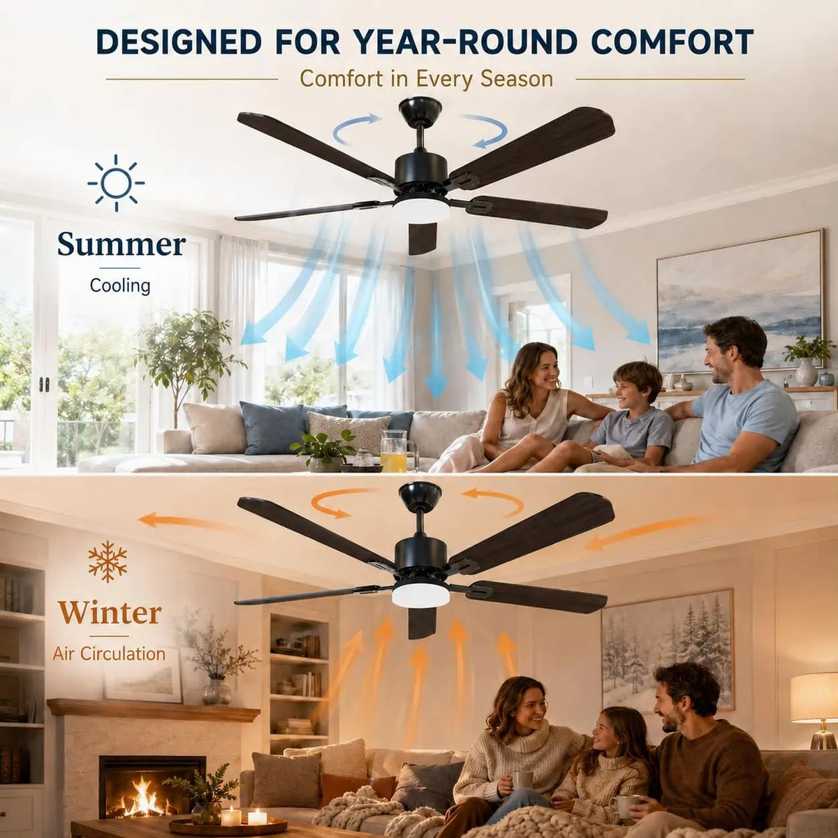 Ceiling Fan With LED Light Remote Control And Reversible Motor