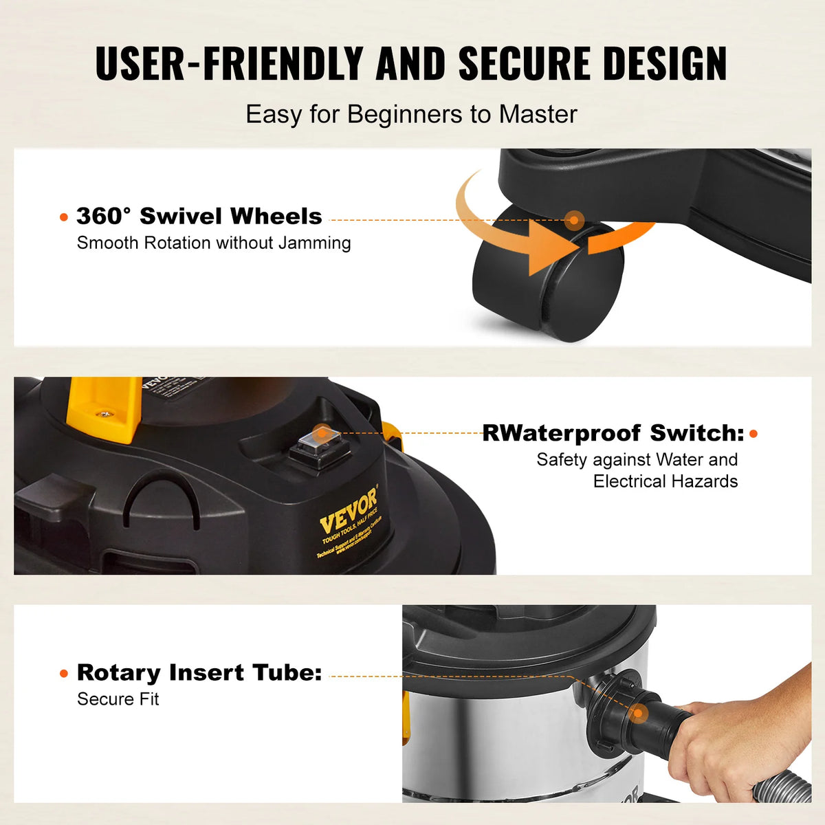 SucceBuy Stainless Steel Wet Dry Shop Vacuum for Powerful Cleaning