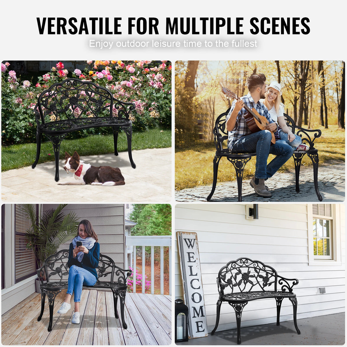 SucceBuy Wooden Outdoor Garden Bench for Patio and Park Furniture