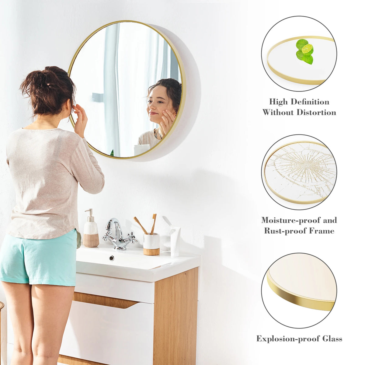 JHK Modern Round Framed Vanity Mirror for Home Decor