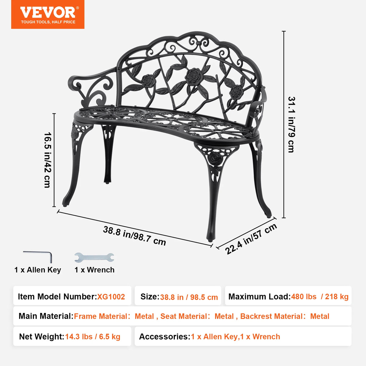 SucceBuy Wooden Outdoor Garden Bench for Patio and Park Furniture