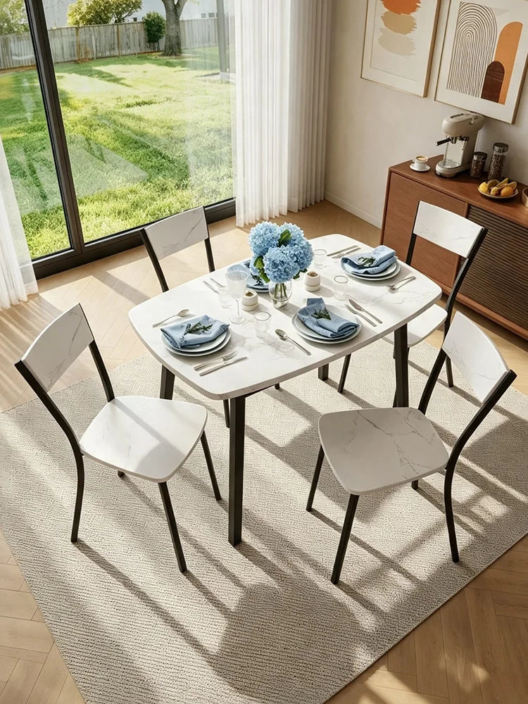 HiMISS Dining Set With Storage Shelf And Four Chairs