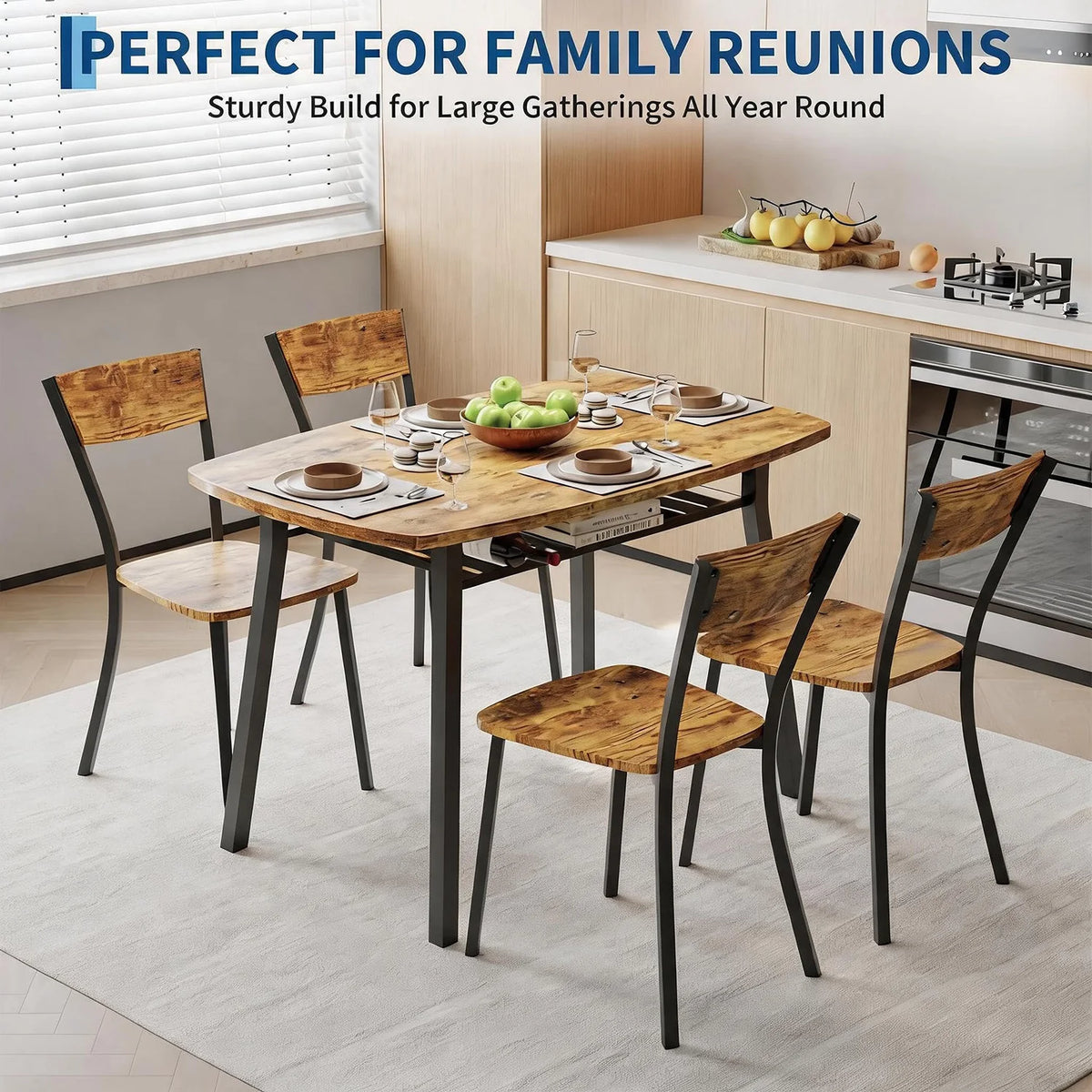 HiMISS Dining Set With Storage Shelf And Four Chairs