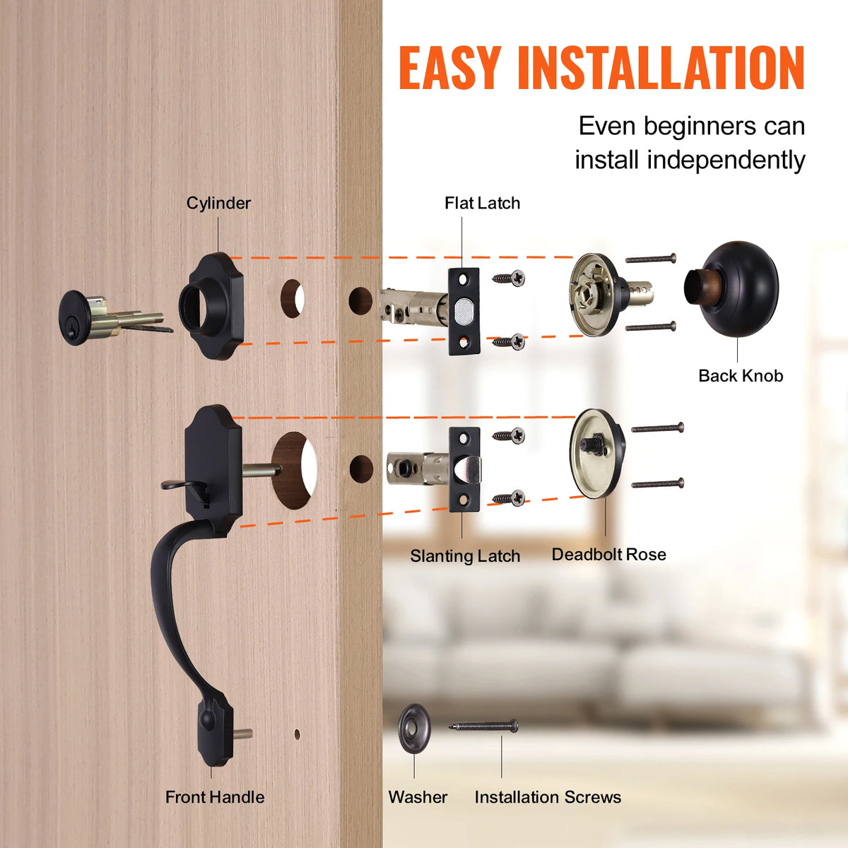 SucceBuy Front Door Handleset With Deadbolt And Interior Knob Lock