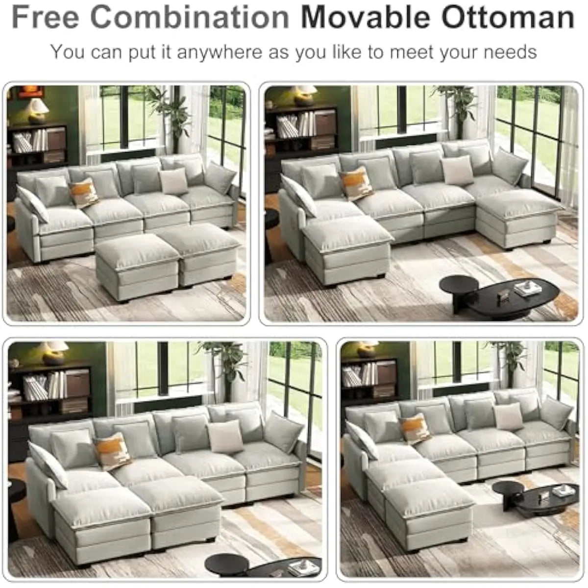 Modular Cloud Sectional Sofa With Deep Seats And Adjustable Layout