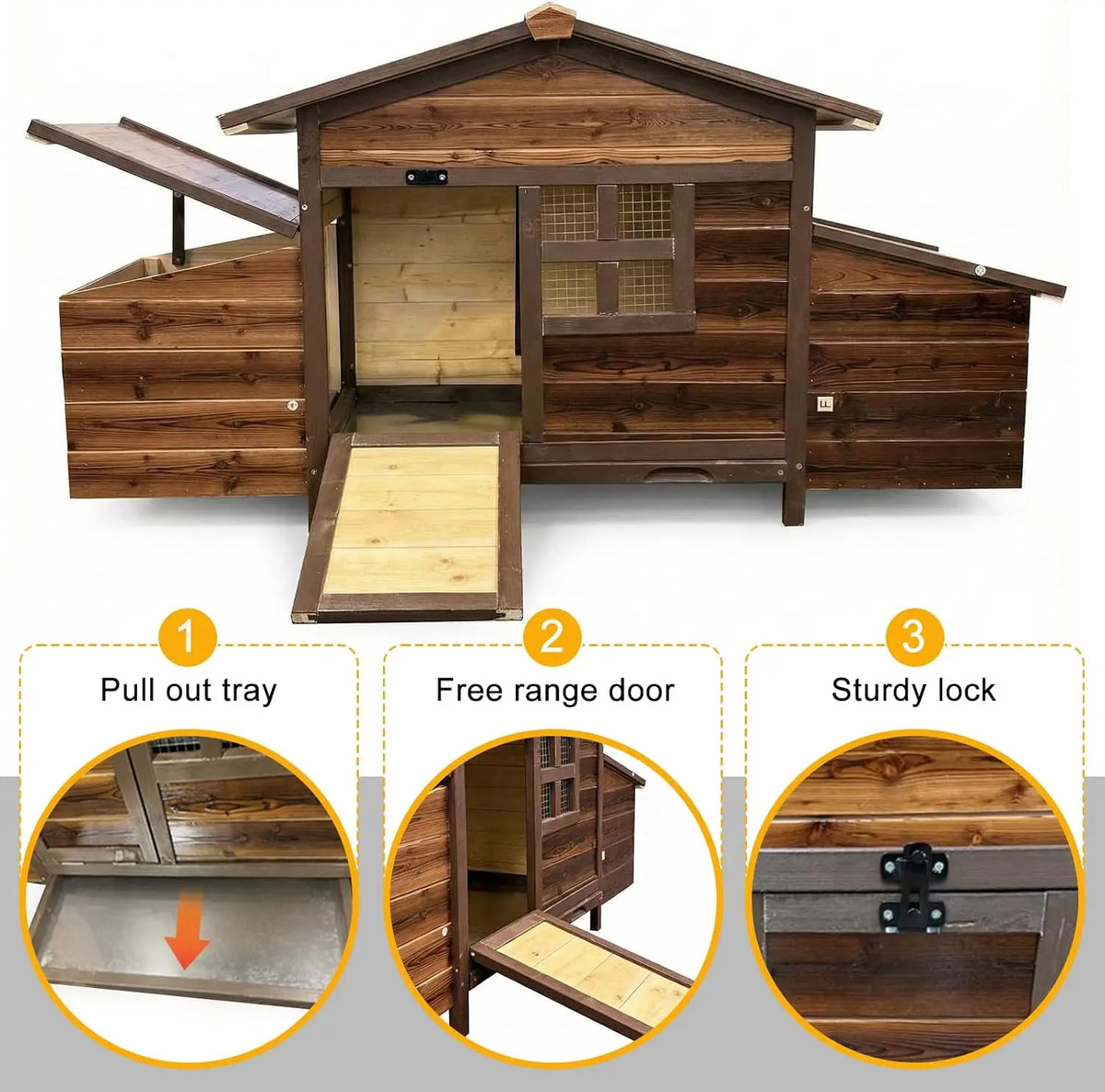 Wooden Chicken Coop With Nesting Boxes Ramp And Ventilated Window