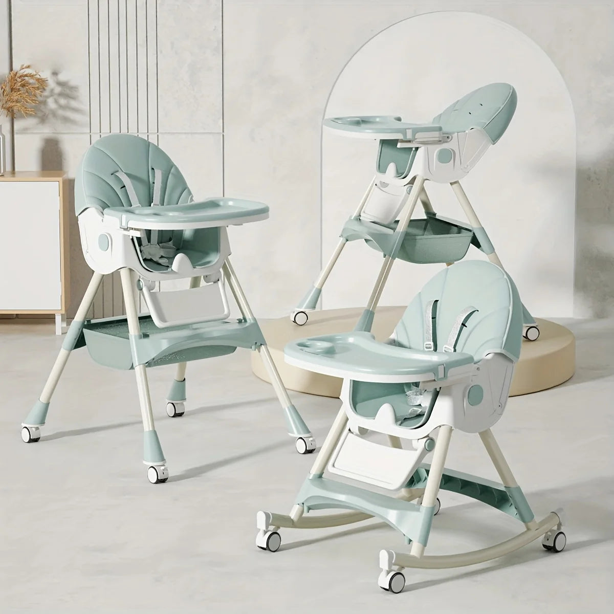 Foldable Adjustable Baby Feeding Chair With Safety Belt For Dining Tables