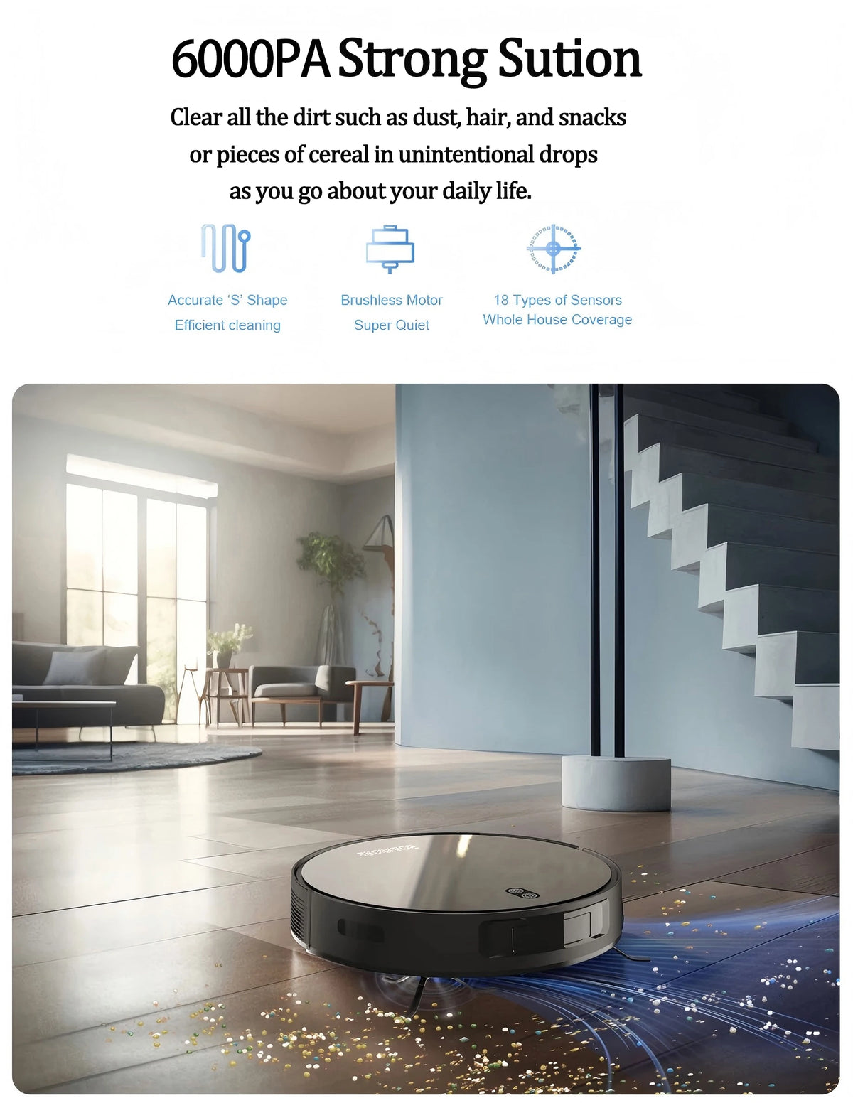 BOAIMORE Robot Vacuum With Mop And 6000PA Suction Smart Mapping