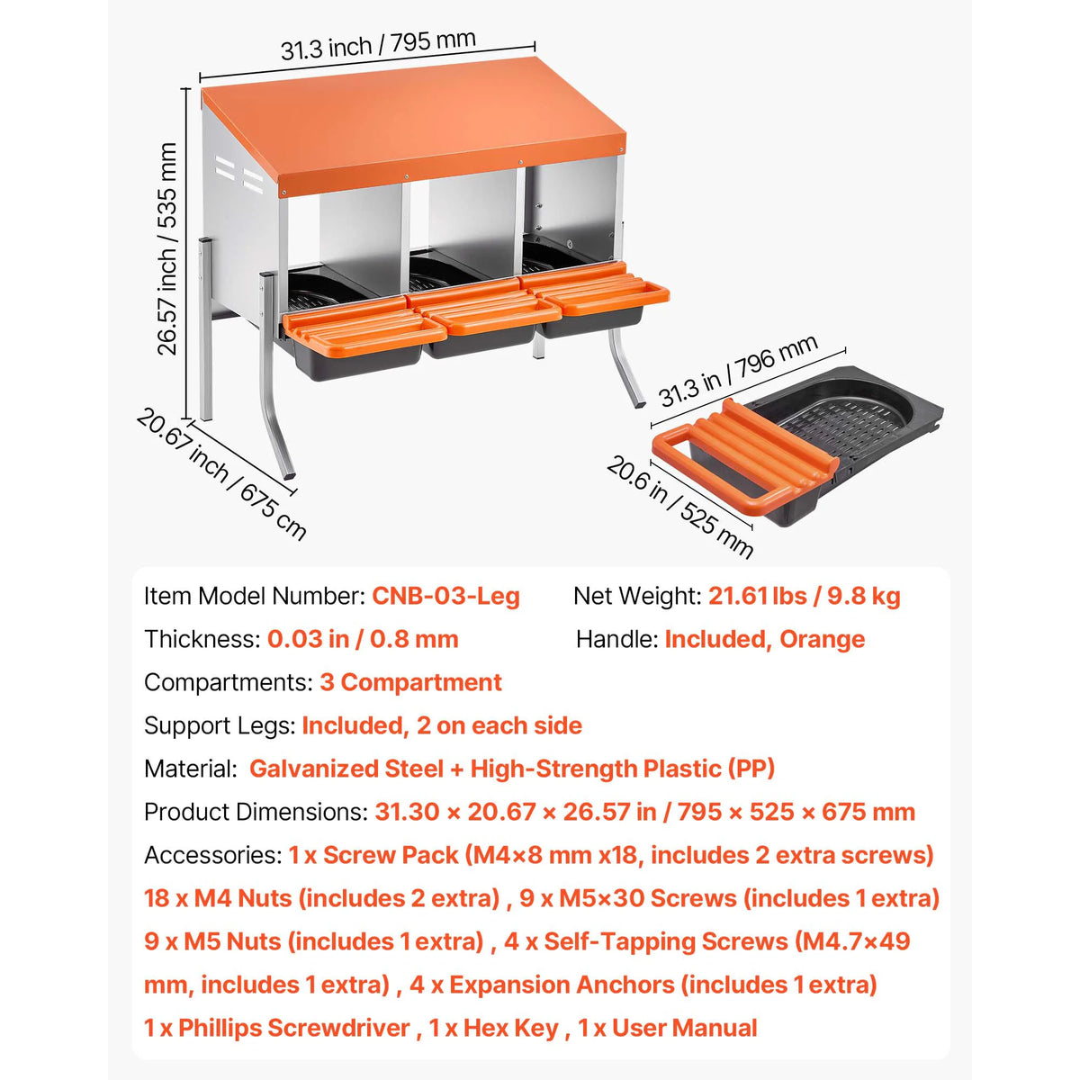 SucceBuy Metal Chicken Nesting Boxes With Roll Out Egg Collection Lids