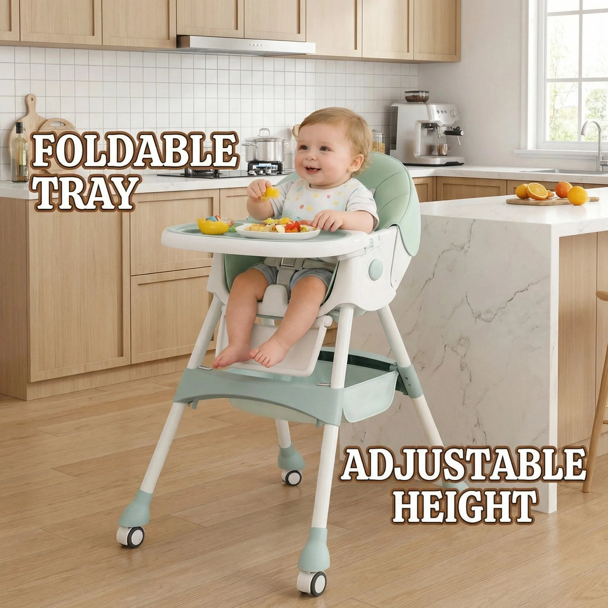 Foldable Adjustable Baby Feeding Chair With Safety Belt For Dining Tables