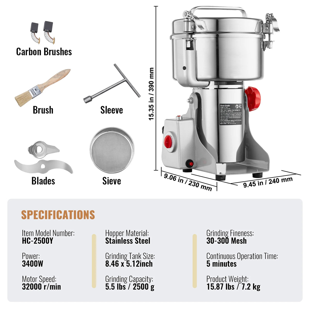 SucceBuy Commercial Electric Grain Mill Grinder For Herbs And Grains