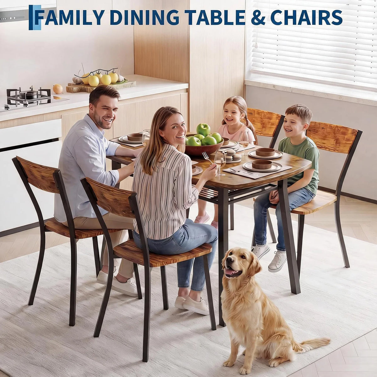 HiMISS Dining Set With Storage Shelf And Four Chairs