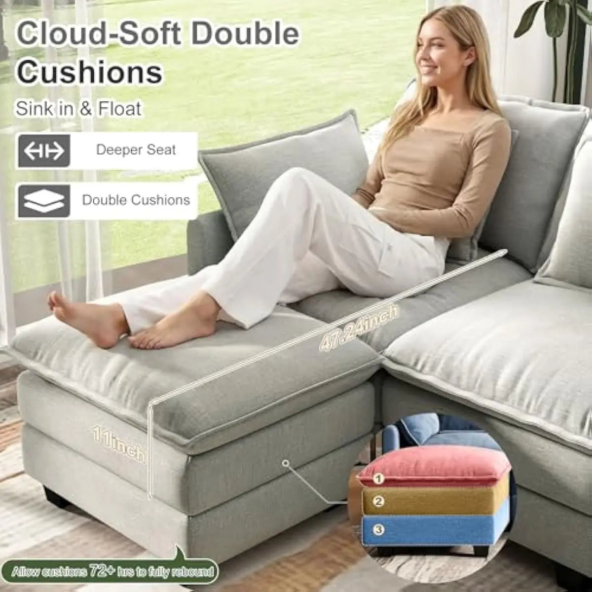 Modular Cloud Sectional Sofa With Deep Seats And Adjustable Layout