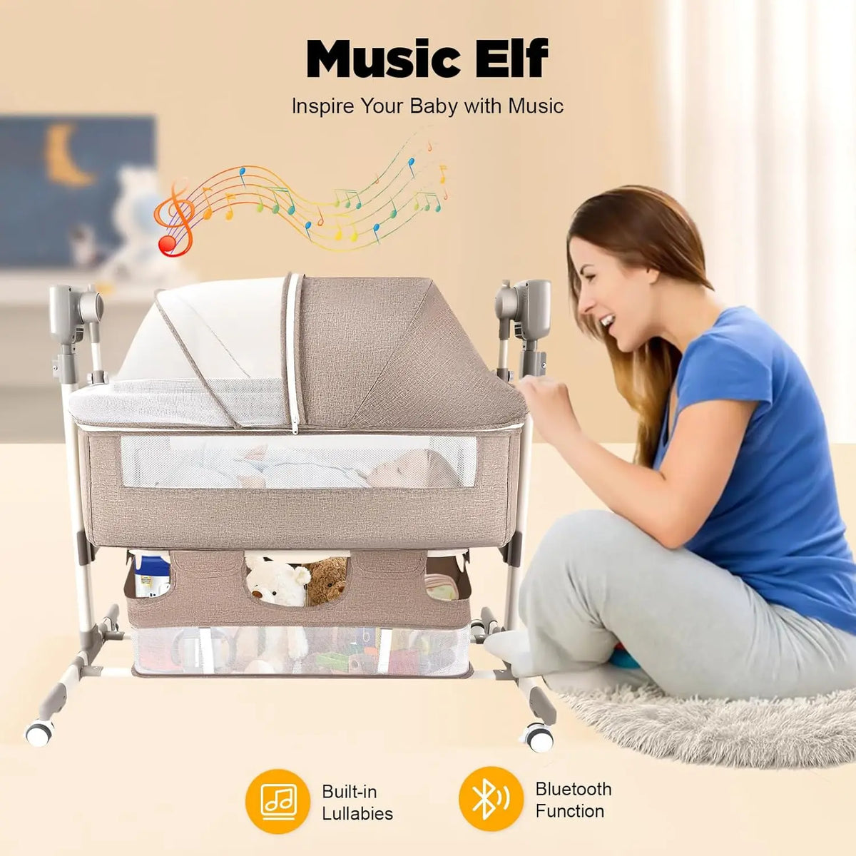 Smart Electric Baby Bassinet With Automatic Rocking and Music Play