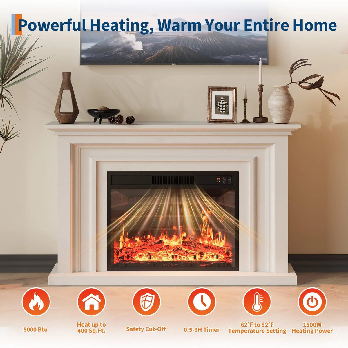 Adoolla Modern Electric Fireplace With Remote Control And Thermostat